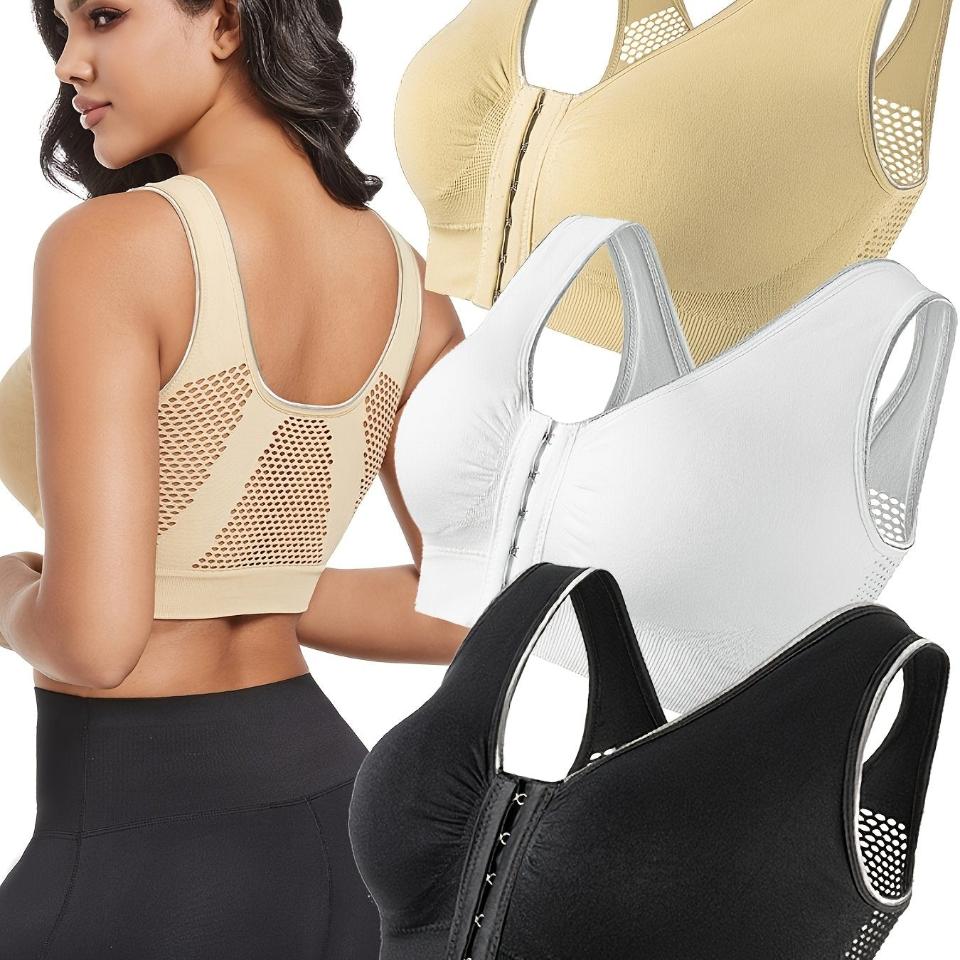 Plus Size Seamless Sports Bras Set of 3 High Compression Breathable Yoga Running