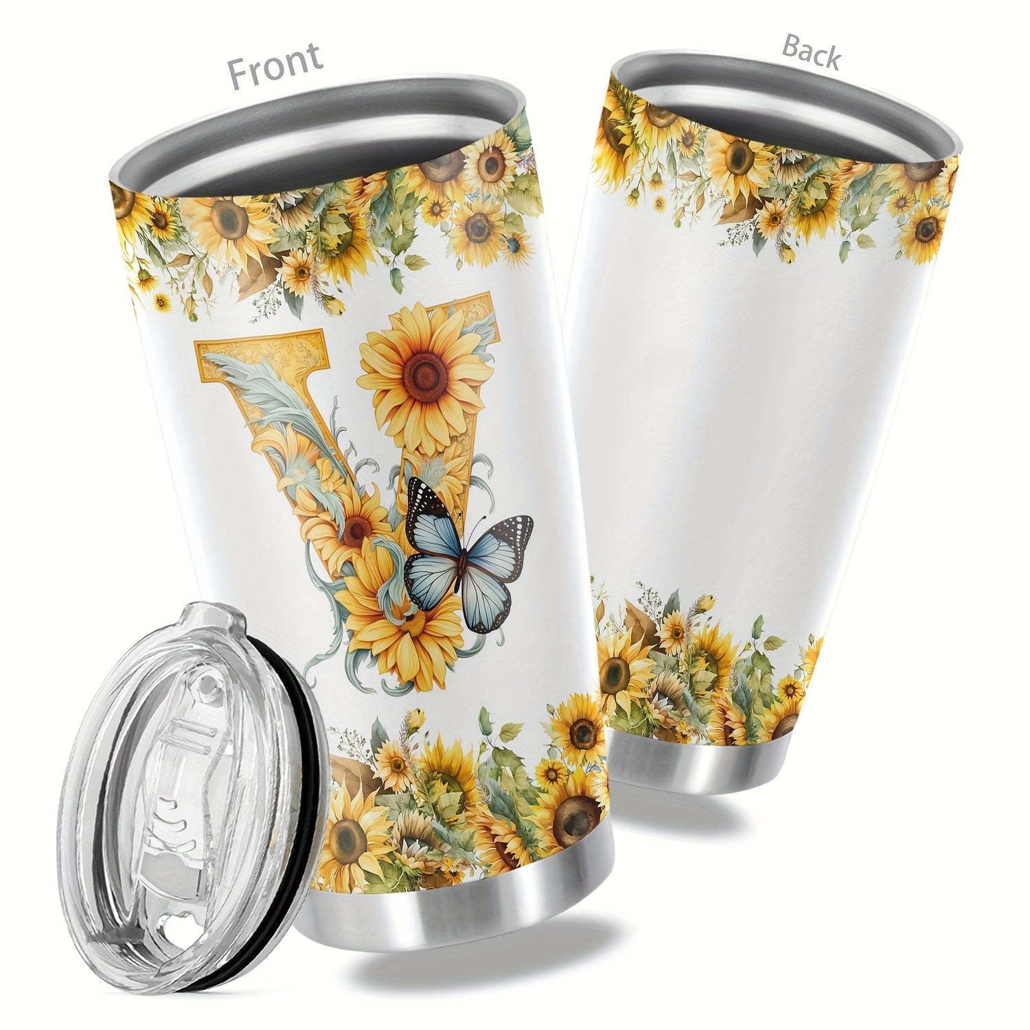 20oz Floral Initials Double-Walled Travel Mug for Women