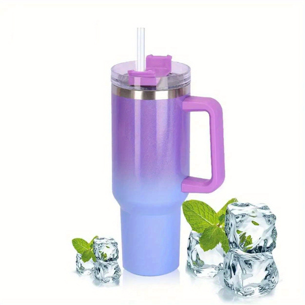 Rainbow Gradient 40 oz Insulated Travel Mug with Handle and Straw