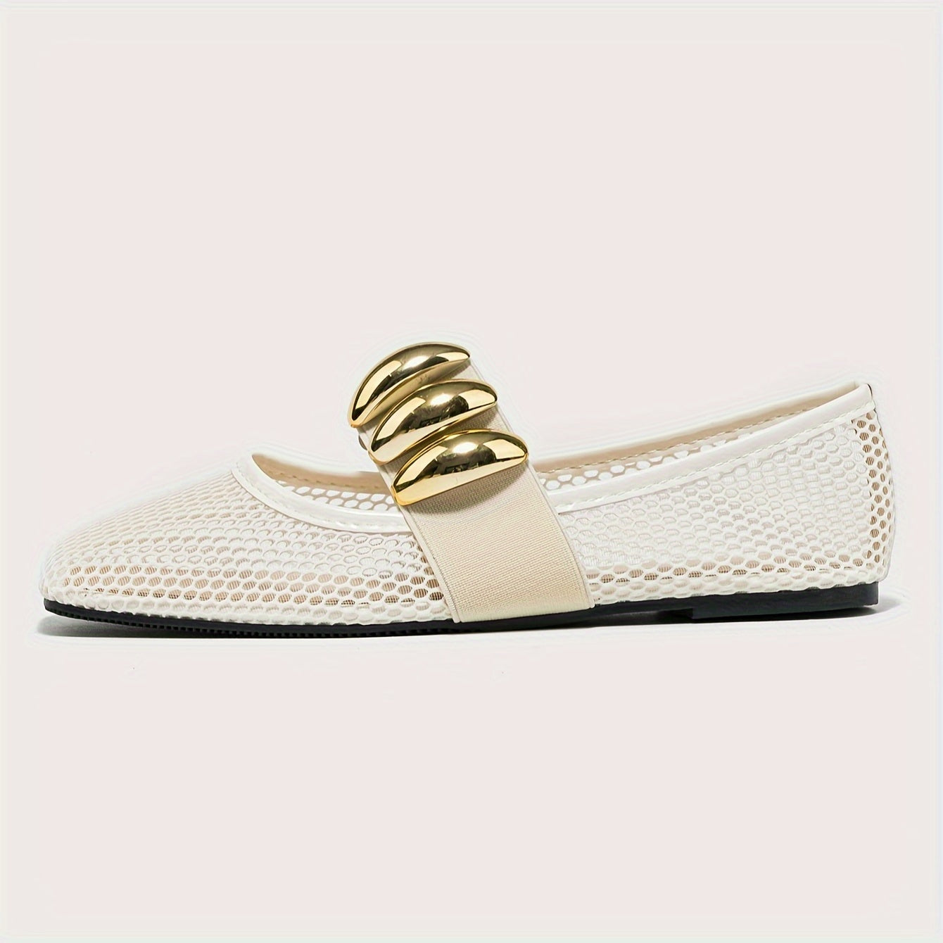 Women Mesh Flats Slip-Ons with Square Toe Crystal Embellishments