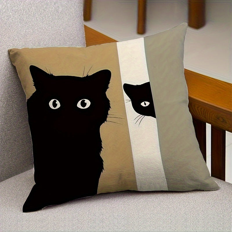 Black Cat Throw Pillow Cover 44.96x44.96cm Modern Farmhouse Decorative Cushion Case with Zipper Machine Washable
