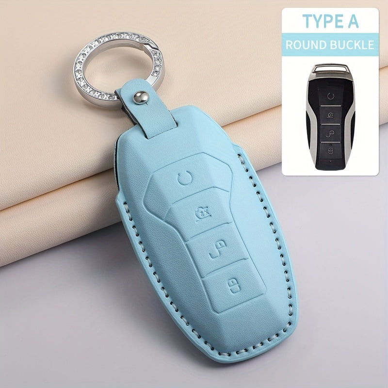 Car Key Cover Leather Case with Diamond Accent for Light Blue Green Purple Models