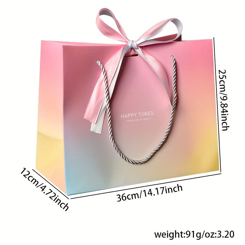 Gradient Color Paper Gift Bag with Ribbon Bow for Cosmetics and Party Favors