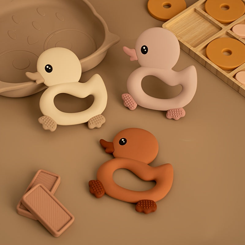 Baby Silicone Teether Duck Shape BPA-Free Oval Teething Ring for Infants