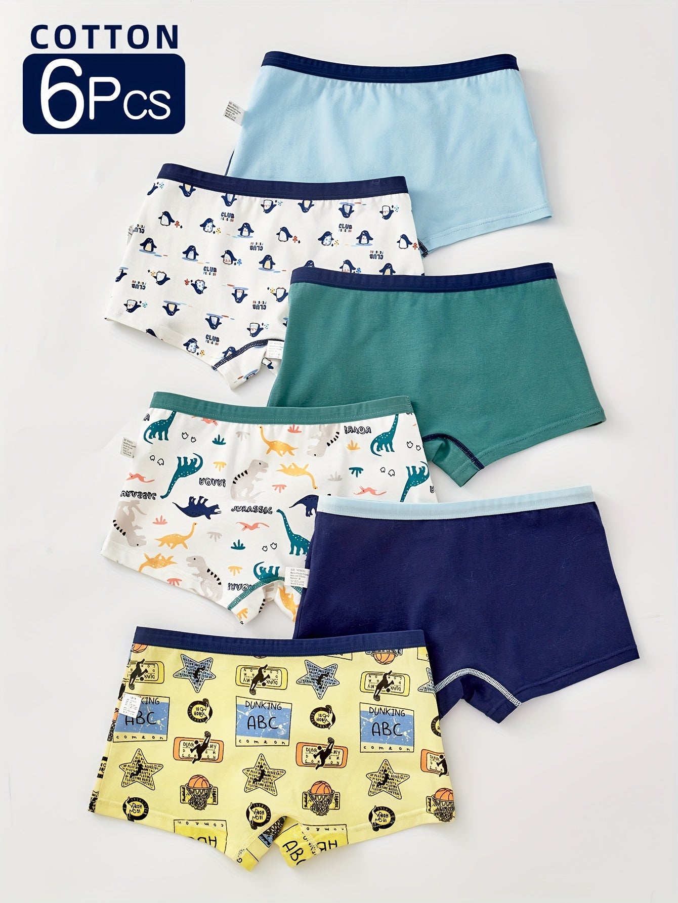 6-Pack Boys' Cotton Boxer Briefs with Cartoon Patterns for Kids 12 and Under