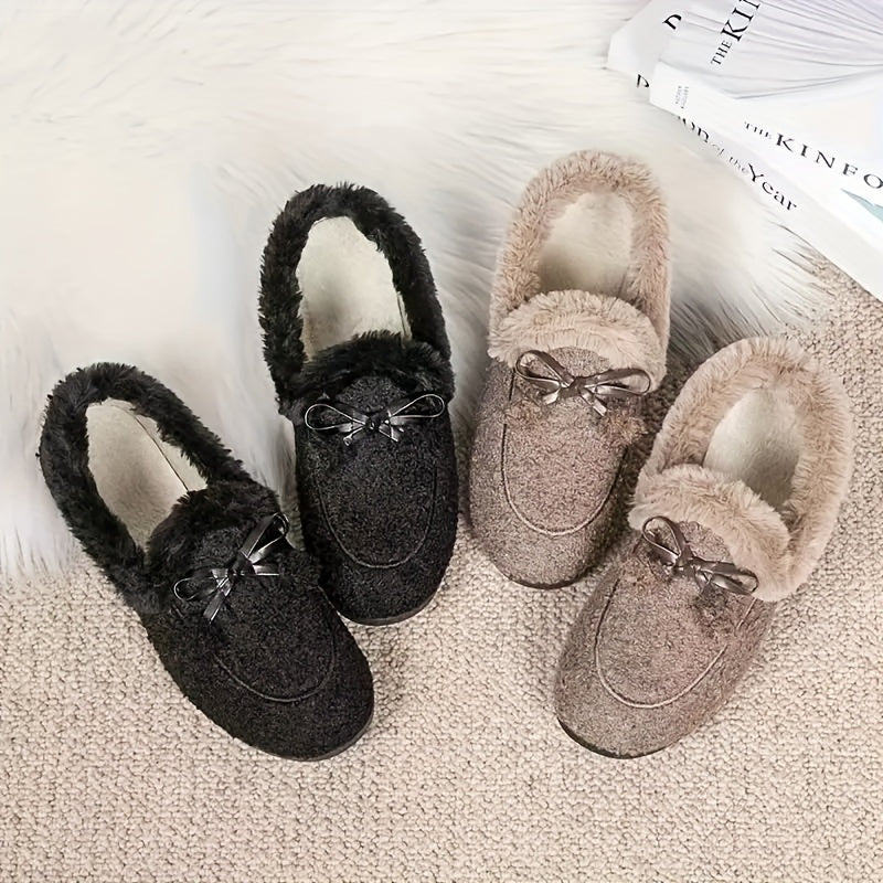 Women's Slip-On Flat Shoes Faux Fur Cuffs Non-Slip Rubber Sole Brown