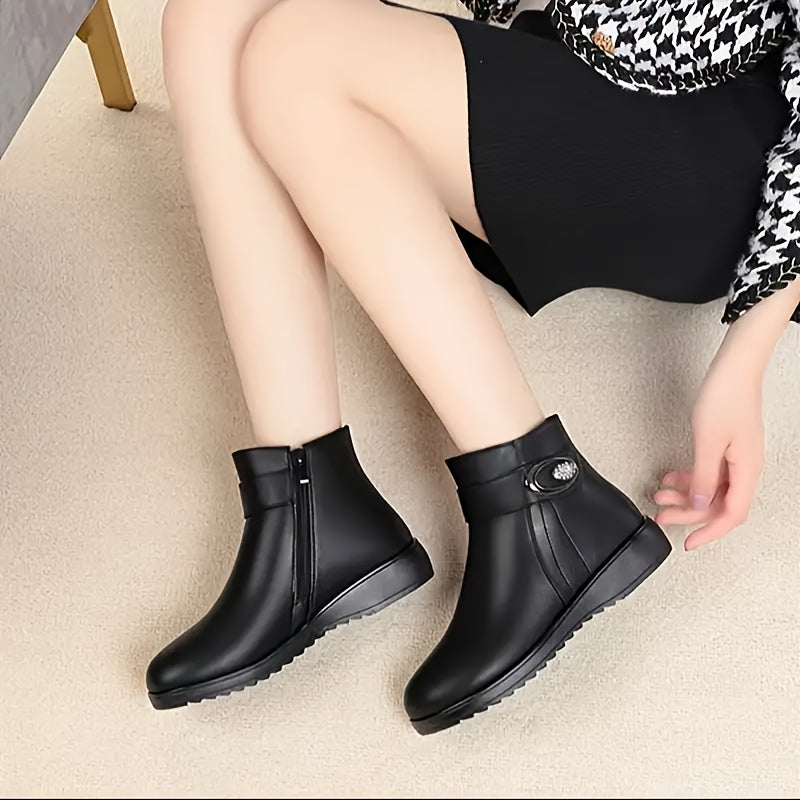 Women's Solid Color Faux Fur Winter Boots With Buckle Zipper