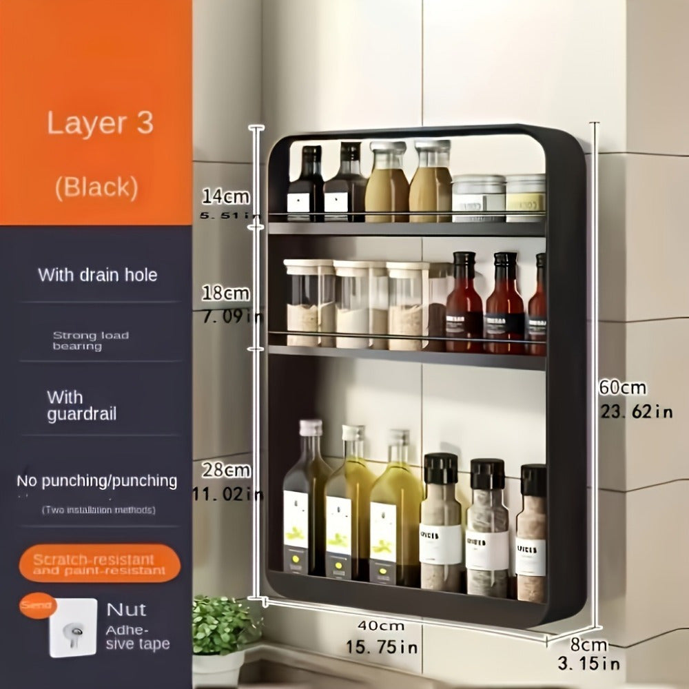 Metal Wall-Mounted Spice Rack for Bathroom Storage Organizer with Multiple Shelves