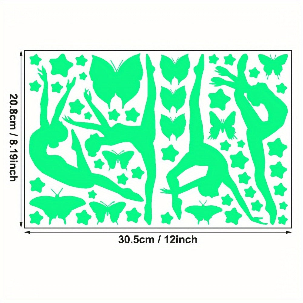 Illuminated Ballet Dancer and Butterfly Wall Decals for Teens and Adults Glossy Finish Stick-On PET Stickers