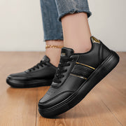 Women’s Casual Sneakers White with Gold Accents Comfortable Lace-Up Shoes