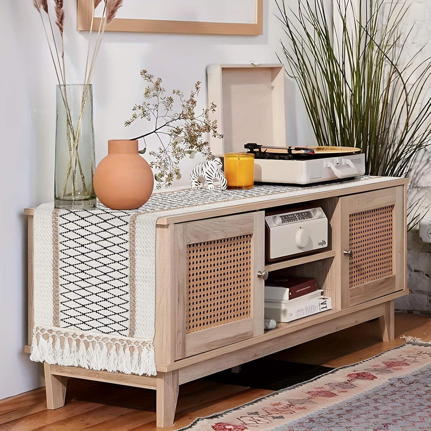 Linen Boho Chic Tassel Table Runner Farmhouse Style for Home Decor