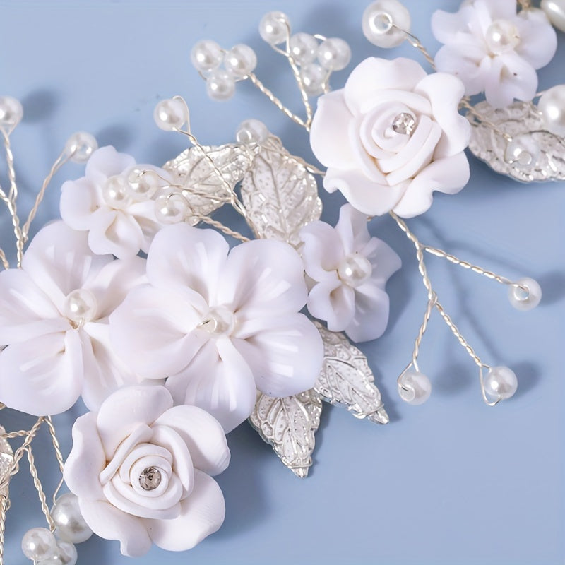 Wedding Hair Vine with Pearls and Leaf Accents for Bridal and Special Occasions