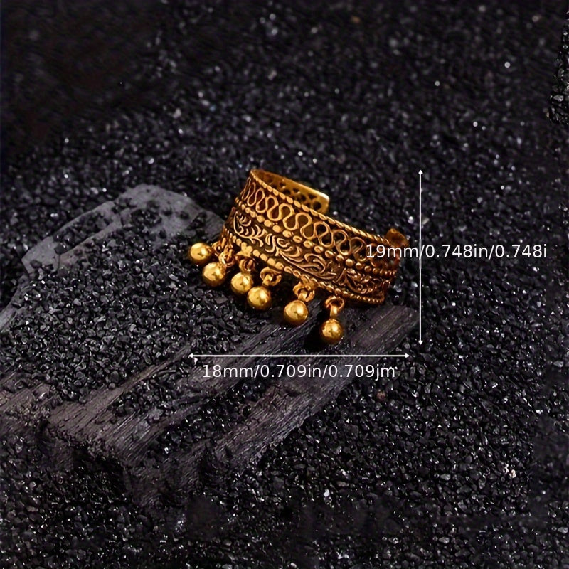 Copper Adjustable Cuff Ring with Rose Gold Plating Filigree Open Design Charms Tassels for Women