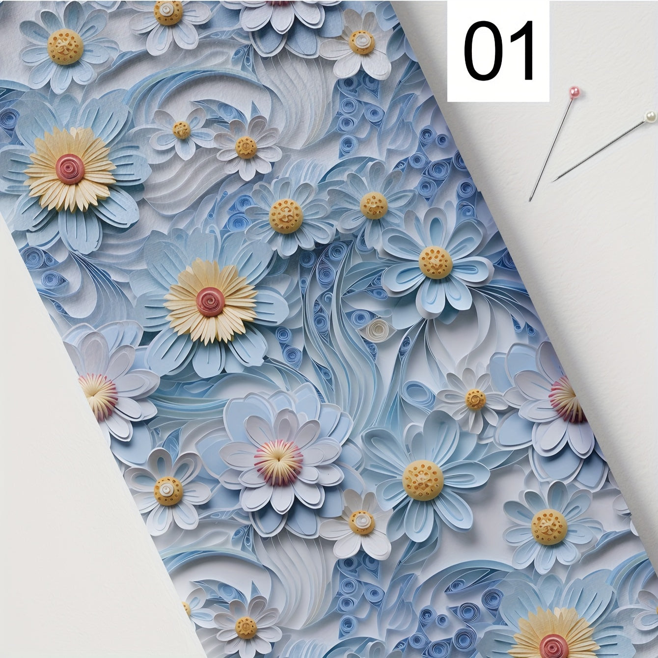 DIY Fabric with 3D Floral Design Polyester Precuts for Crafts and Home Decor