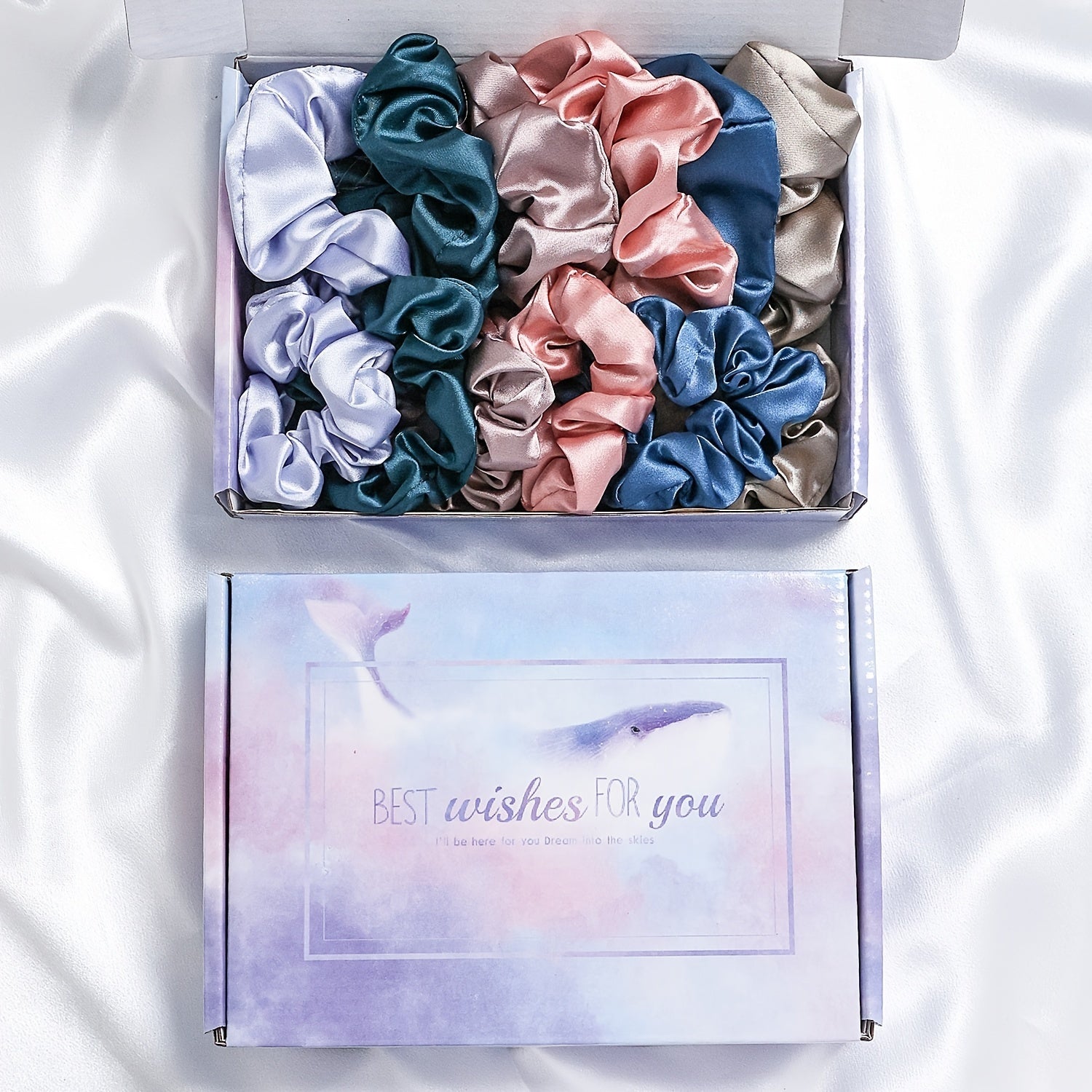 Set of 12 Satin Elastic Ponytail Holders for Women, Hair Ties, Breakage Prevention