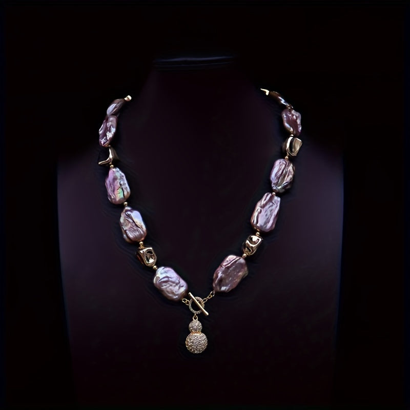 Elegante collar de cadena para clavícula con perla de agua dulce barroca para uso casual y formal