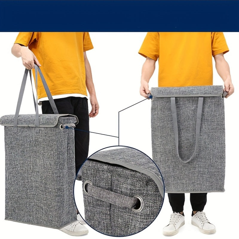 Cubo de ropa alta y delgada con tapa, asas, a prueba de agua, lino para baño, dormitorio, residencia