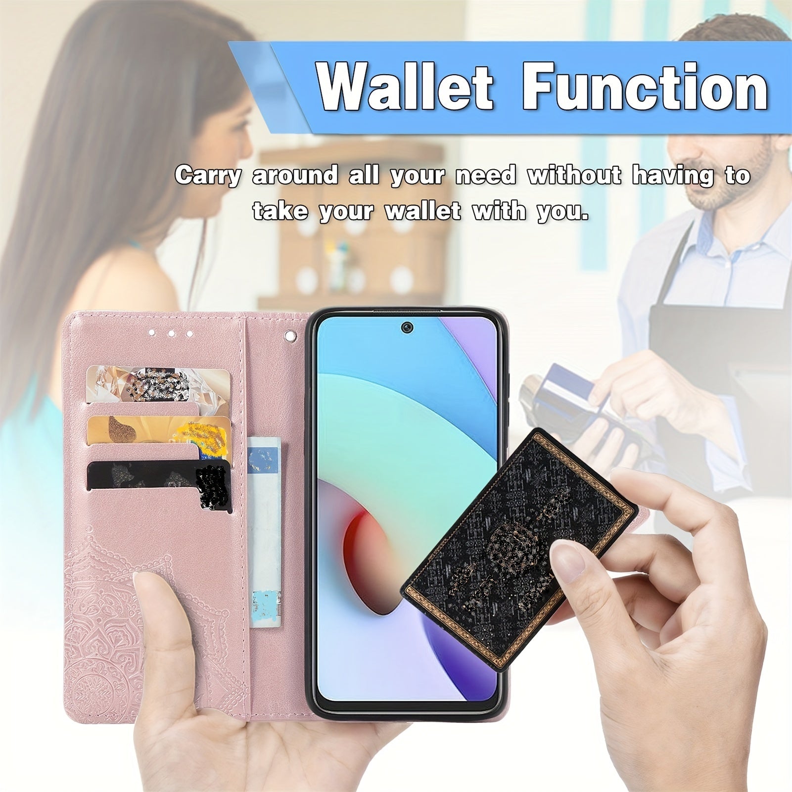 Embossed Mandala Faux Leather Phone Case with Crystals and Butterflies for Redmi