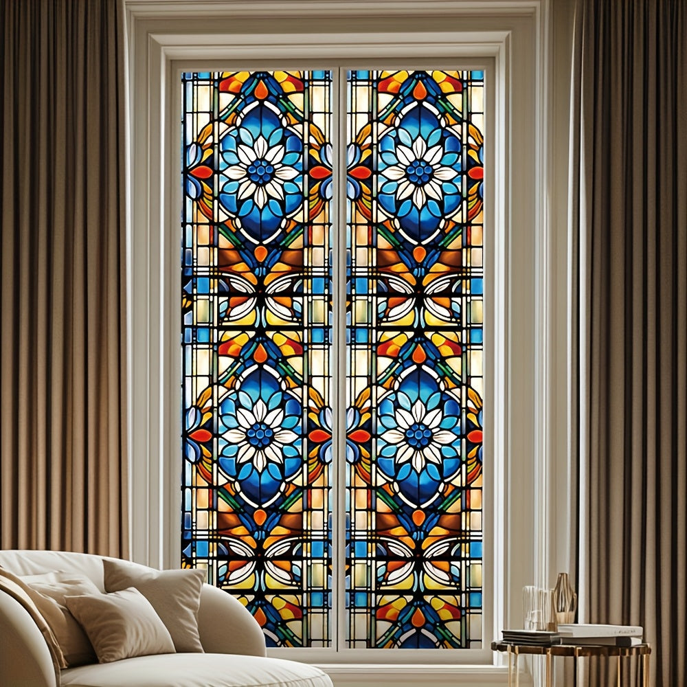 Rose Flower Privacy Window Film UV Sun Protection Heat Insulation Non-Adhesive PVC