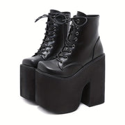 Women's Punk Platform Ankle Boots Solid Color Zipper Motorcycle Shoes