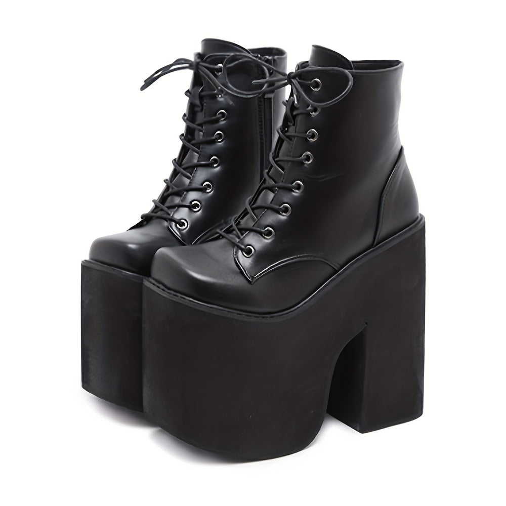 Women's Punk Platform Ankle Boots Solid Color Zipper Motorcycle Shoes