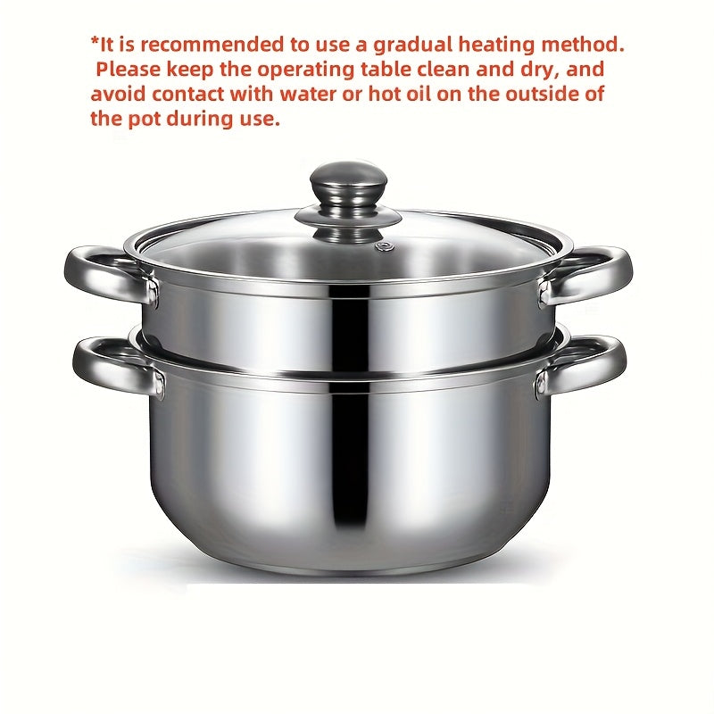 24cm Stainless Steel Steamer Pot Soup Pot Double Layer with Steaming Basket Compatible with Induction Gas Stoves