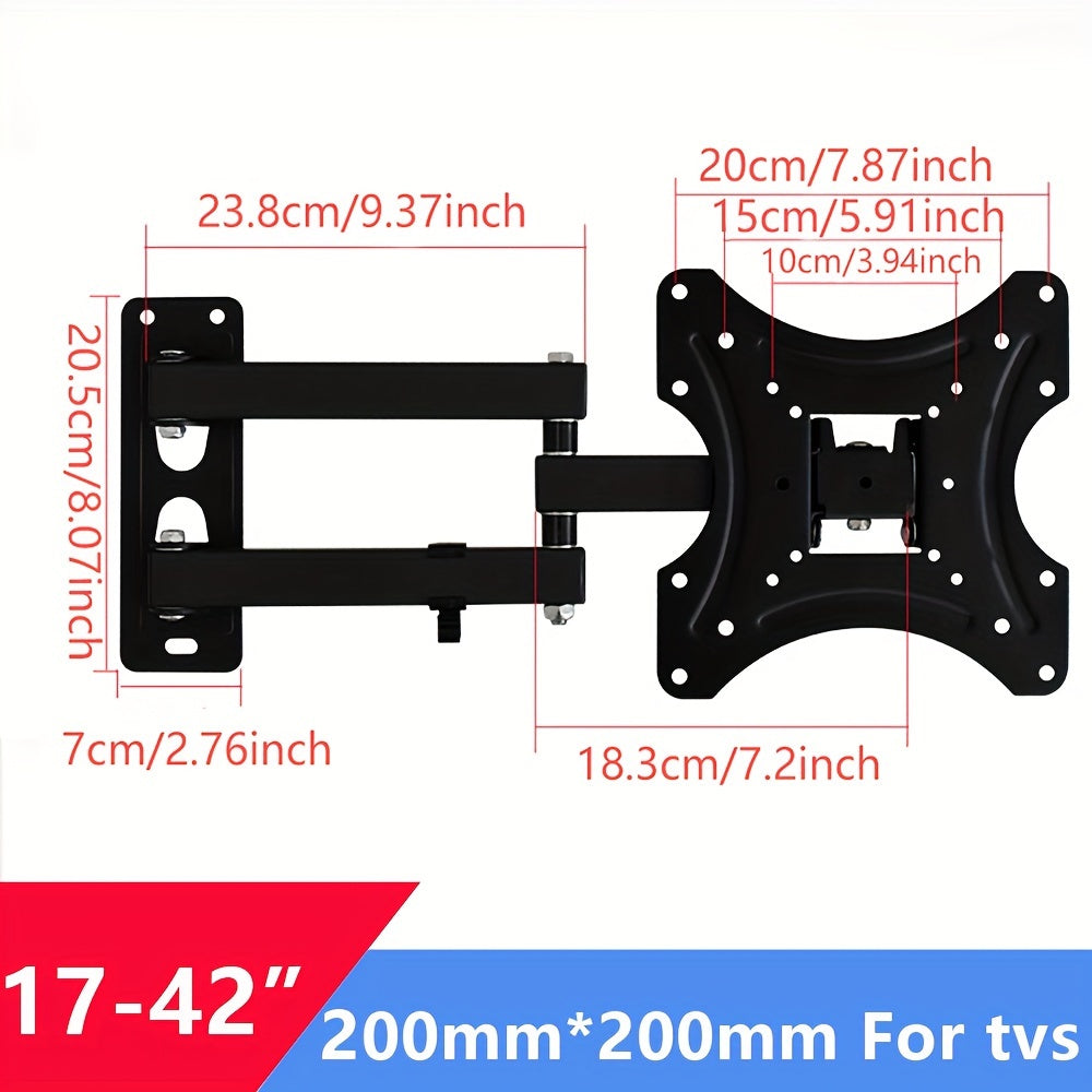 Кронштейны для крепления телевизора, регулируемые и вращающиеся, для экранов размером от 14 до 27 дюймов, от 14 до 42 дюймов и от 32 до 55 дюймов. Изготовлены из холоднокатаной стали и предназначены для настенного монтажа.