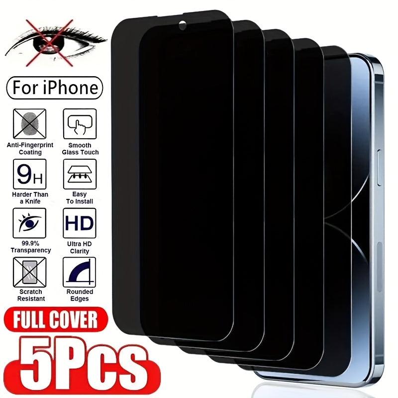 5pcs Tempered Glass Privacy Screen Protectors for iPhone 11-16 Pro Max Mini