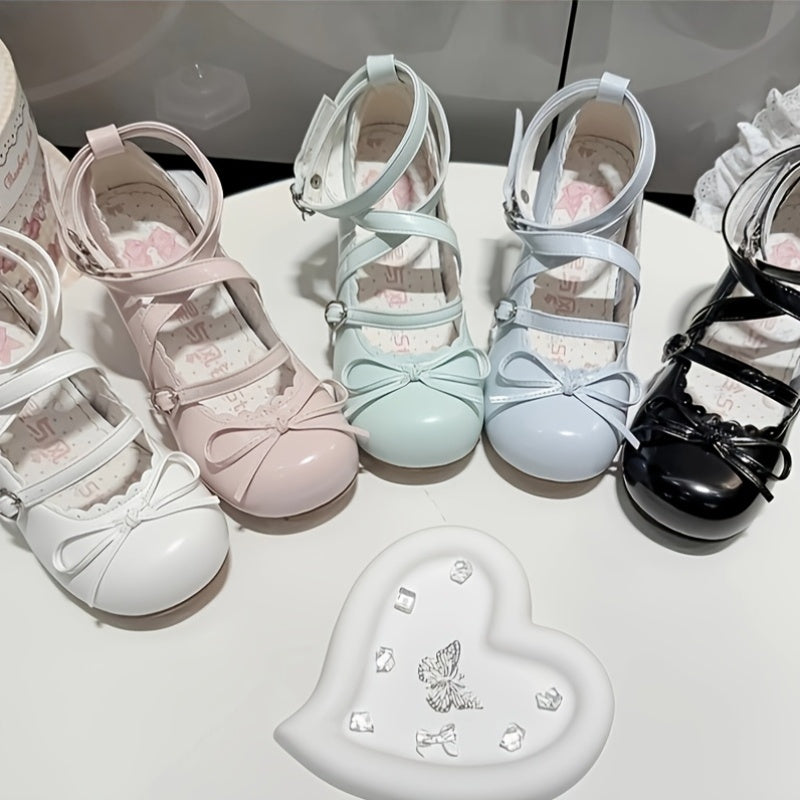 Women's Mary-Jane Ballet Flats with Bow Faux Leather Round Toe