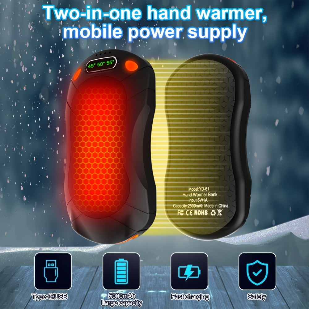 Portable Electric Heater with 3 Heat Levels and Rechargeable Magnetic Hand Warmer for Camping and Skiing
