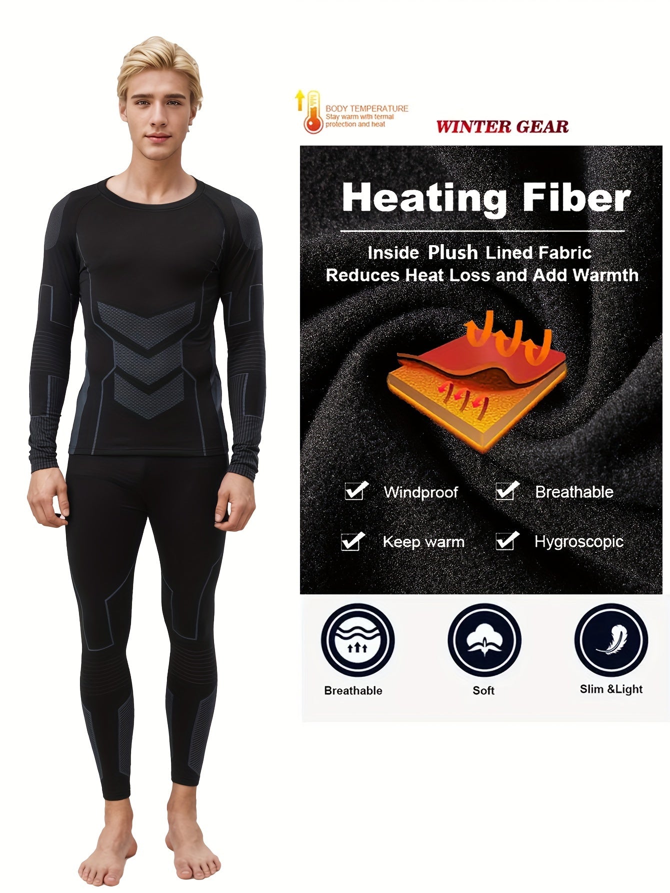 Men's Thermal Underwear Set Polyester Spandex Breathable Quick-Drying Fall Winter