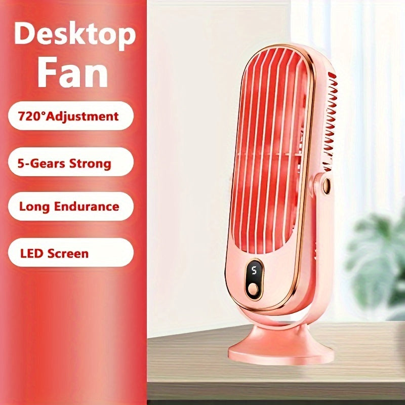 Portable USB Desktop Fan Dual Blade 5-Speed Adjustable 360° Rotation for Home Office Travel