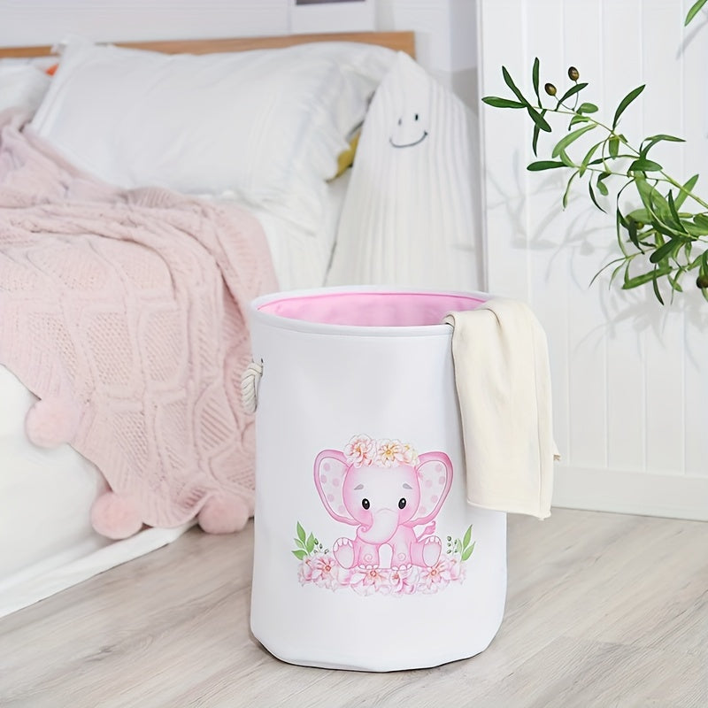 Pink Elephant Laundry Hamper and Storage Bins Foldable Textile Nursery Playroom