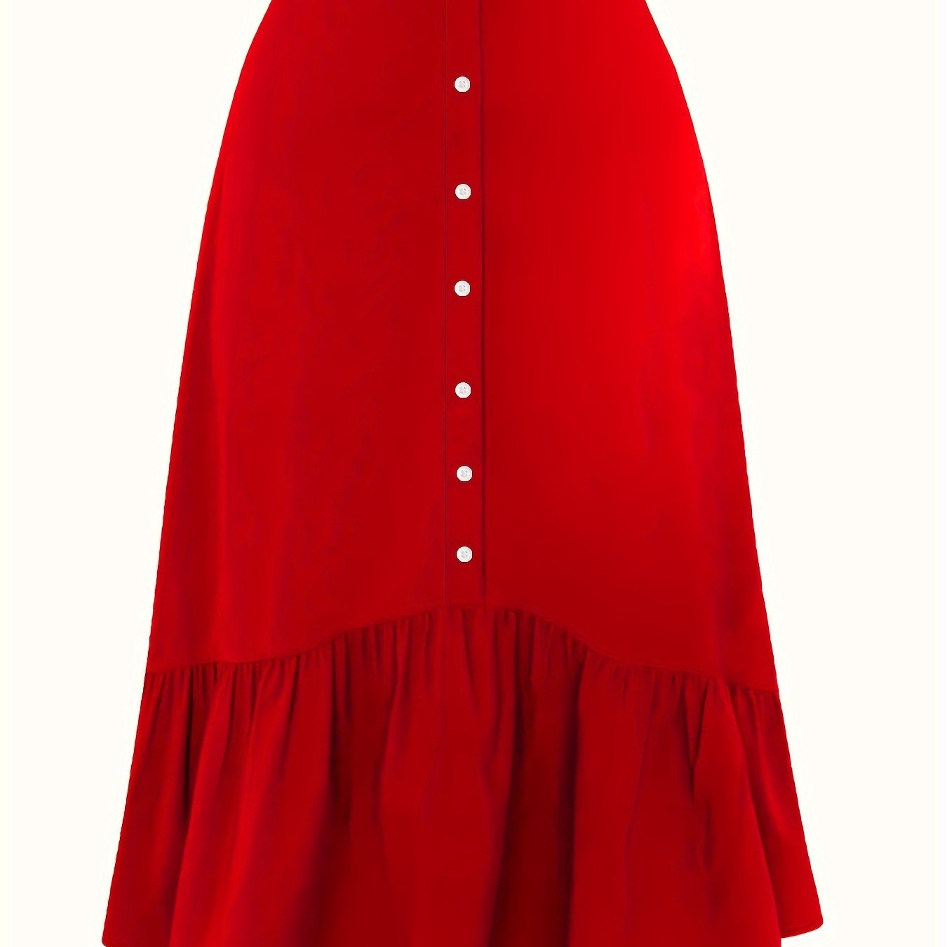 Women's Brown Midi Skirt with Buttons, Ruffled Hem, Elastic Waist