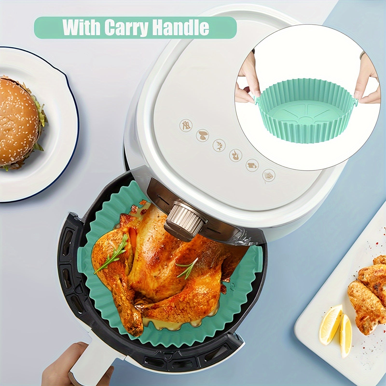 Set of 2 Reusable Silicone Air Fryer Liners Non-Stick Circular Baking Mats for Healthy Cooking