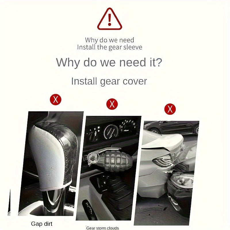 Black PU Leather Gear Shift Knob Cover Non-Slip Diamond Stitch