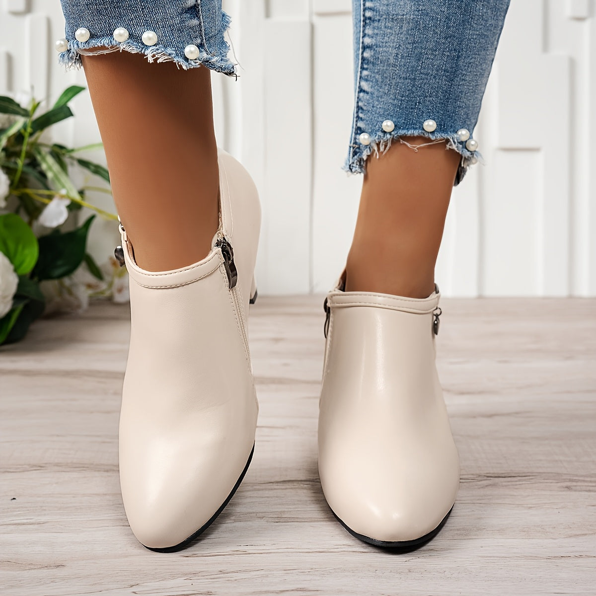 Women's Faux Leather High Heel Ankle Boots Pointed Toe Zipper