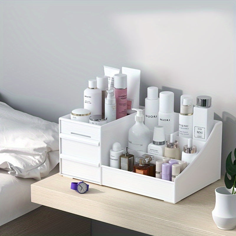 White Expandable Cosmetic Organizer with Drawers for Makeup and Skincare