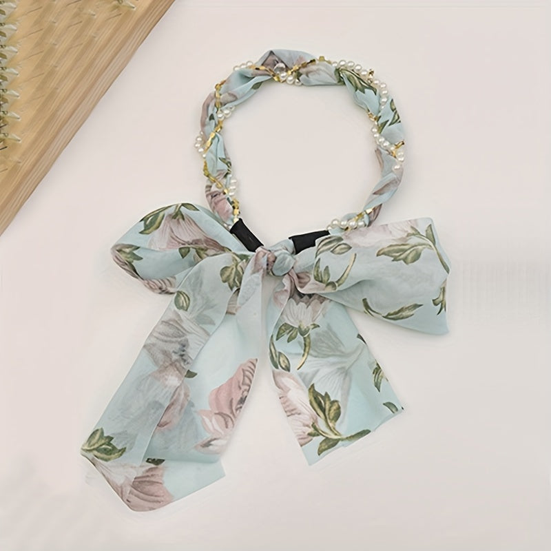 Women's Floral Ribbon Hairband with French Style for Elegant Summer Look