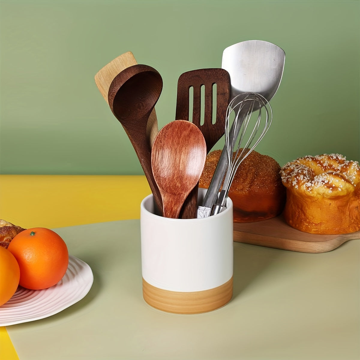 Ceramic Utensil Holder for Kitchen Countertop, 10.41cm, Food Storage Organizer
