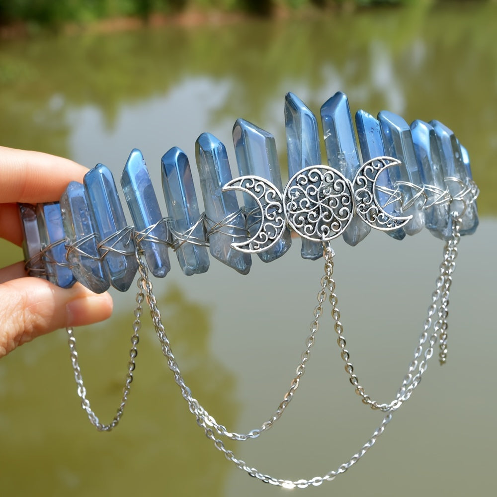 Women’s Natural Stone and Alloy Witch Crown Headband for Eid Celebrations