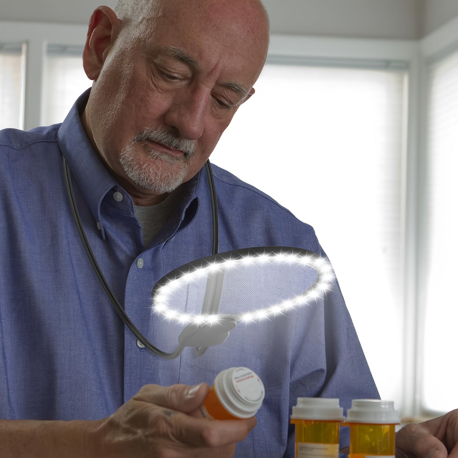 Hands-Free Lighted Magnifier with Large Neck-Wearable Lens and LED Illumination