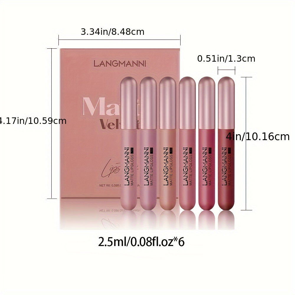 Juego de 6 glosses de labios mate de terciopelo para maquillaje de mujer C