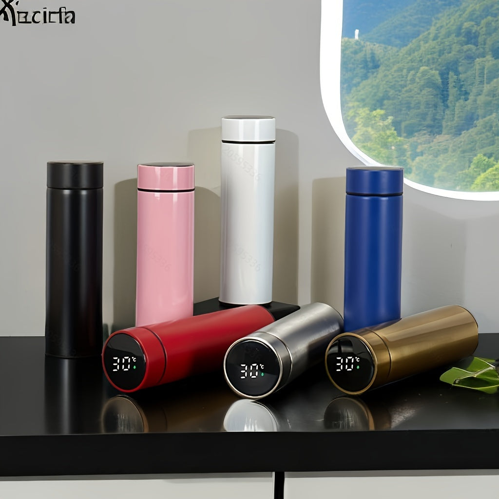 Stainless Steel Insulated Flask with Temperature Display 16.2oz Reusable Thermal Bottle for Sports and Travel