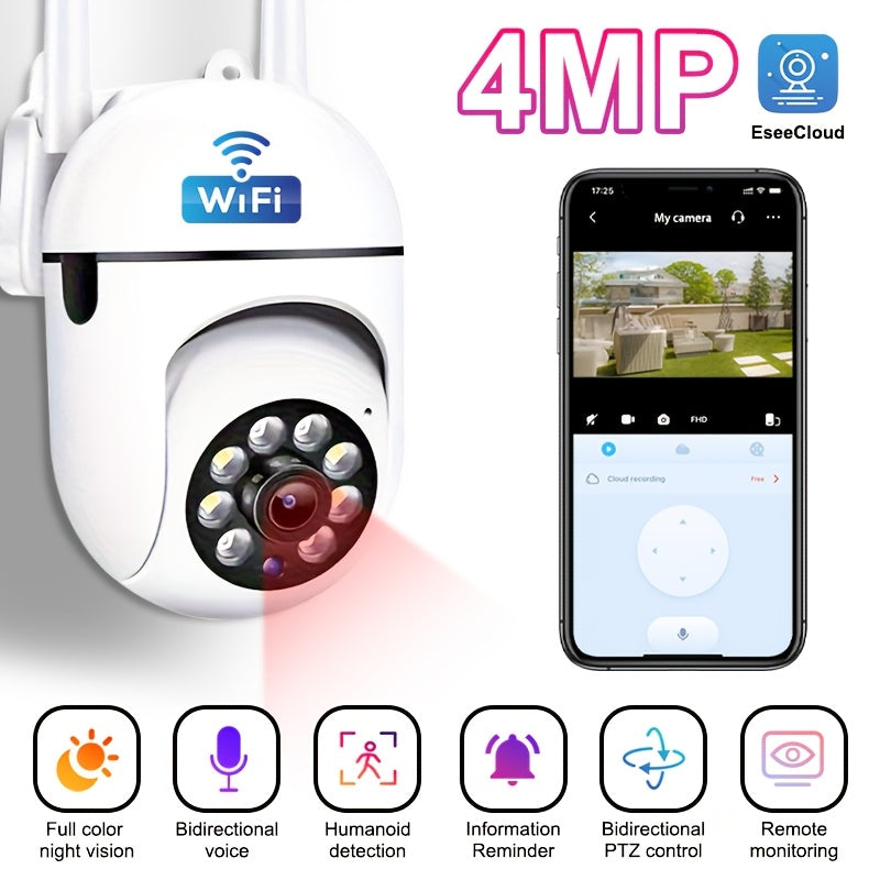 4MP WiFi Security Camera with Night Vision Bidirectional Audio Humanoid Detection Remote Monitoring