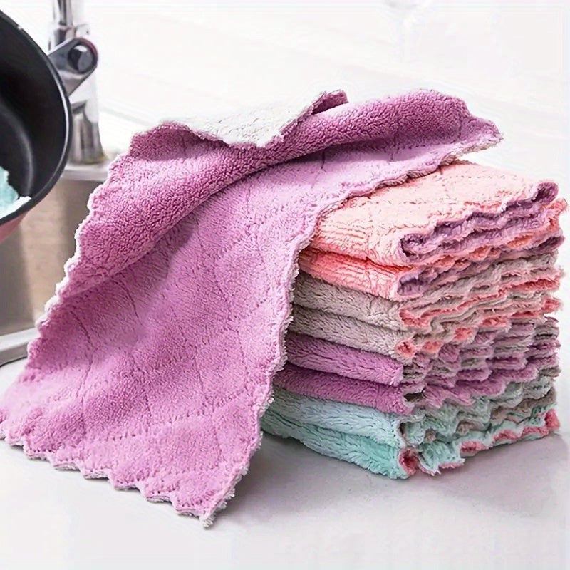 10pcs Reusable Dish Towels Soft Absorbent Kitchen Cleaning Random Colors 13.97x23.88cm