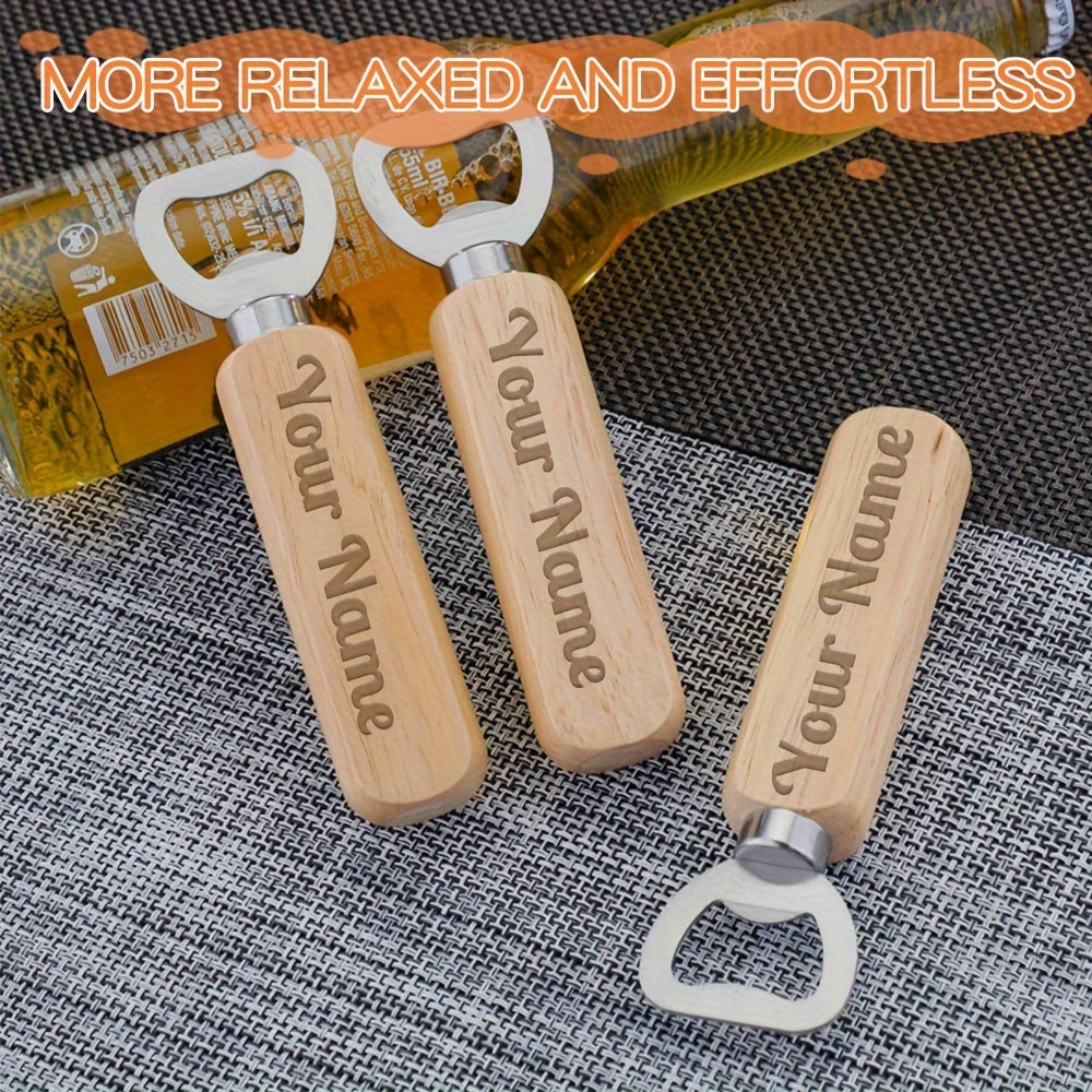 Custom Engraved Wooden Beer Bottle Opener with Stainless Steel Blade