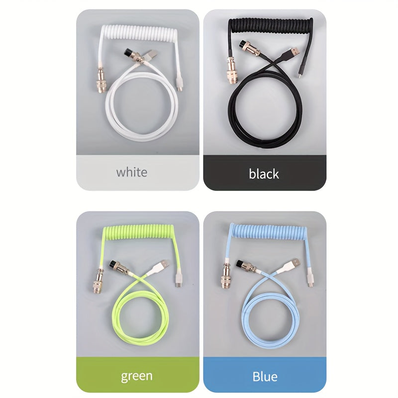 Coiled USB C Mechanical Keyboard Cable with Aviator Connector for Gaming Keyboards
