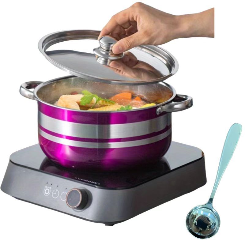 4-Piece Colorful Stainless Steel Cookware Set with Lids and Serving Spoon