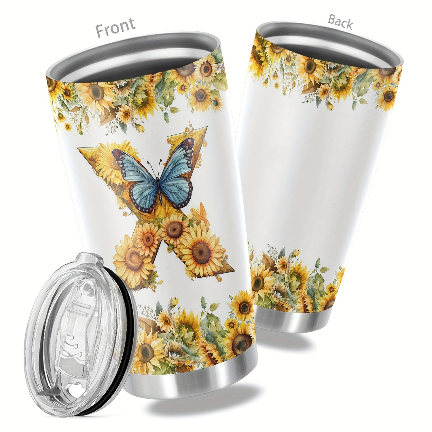 20oz Floral Initials Double-Walled Travel Mug for Women